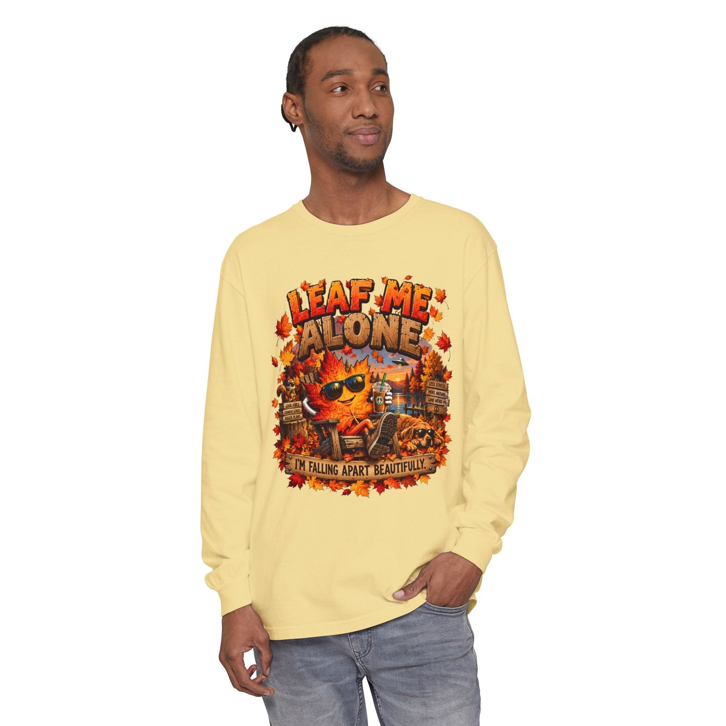 🍁 LEAF ME ALONE — Funny Fall Graphic Unisex Long Sleeve T-Shirt