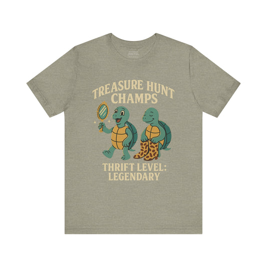 🛒 Treasure Hunt Champs — Jim & Terry (Thrift Level: Legendary)   Unisex Jersey Short Sleeve Tee