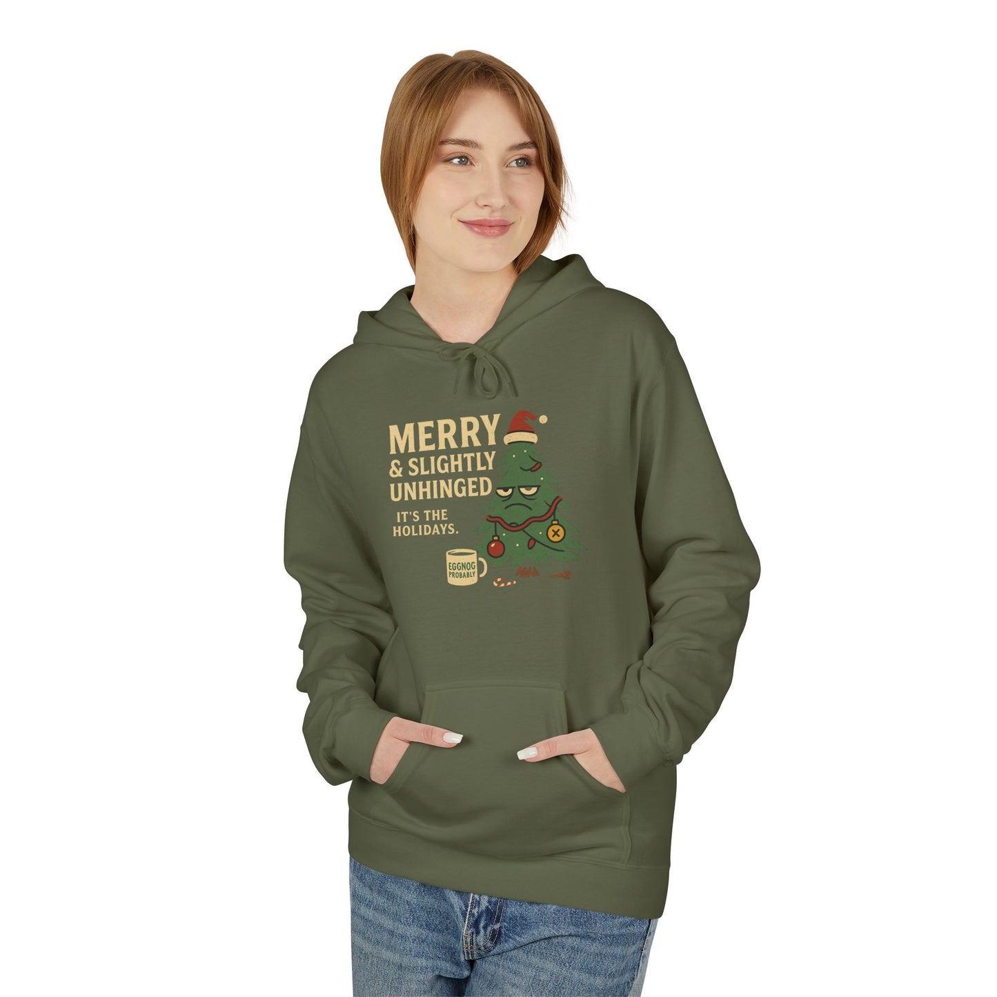 Merry & Slightly Unhinged – Holidazed Holiday Tee  Unisex Midweight Softstyle Fleece Hoodie