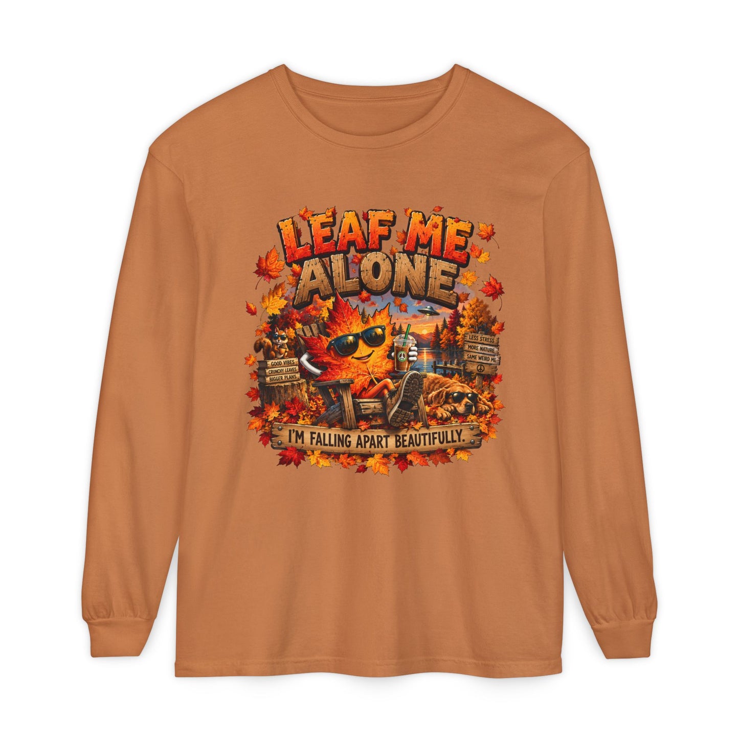 🍁 LEAF ME ALONE — Funny Fall Graphic Unisex Long Sleeve T-Shirt