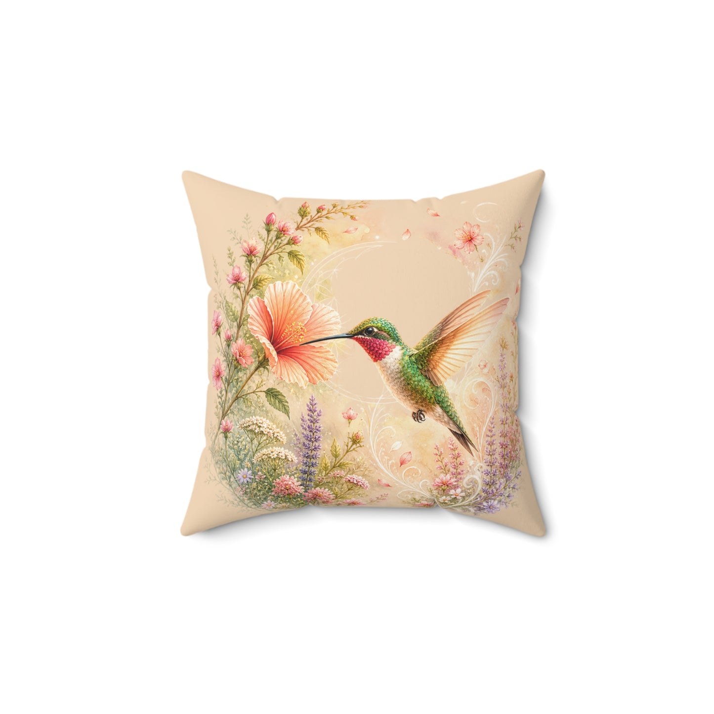 Gentle Presence – Hummingbird Light|Faux Suede Pillow -The Light Within Home Collection