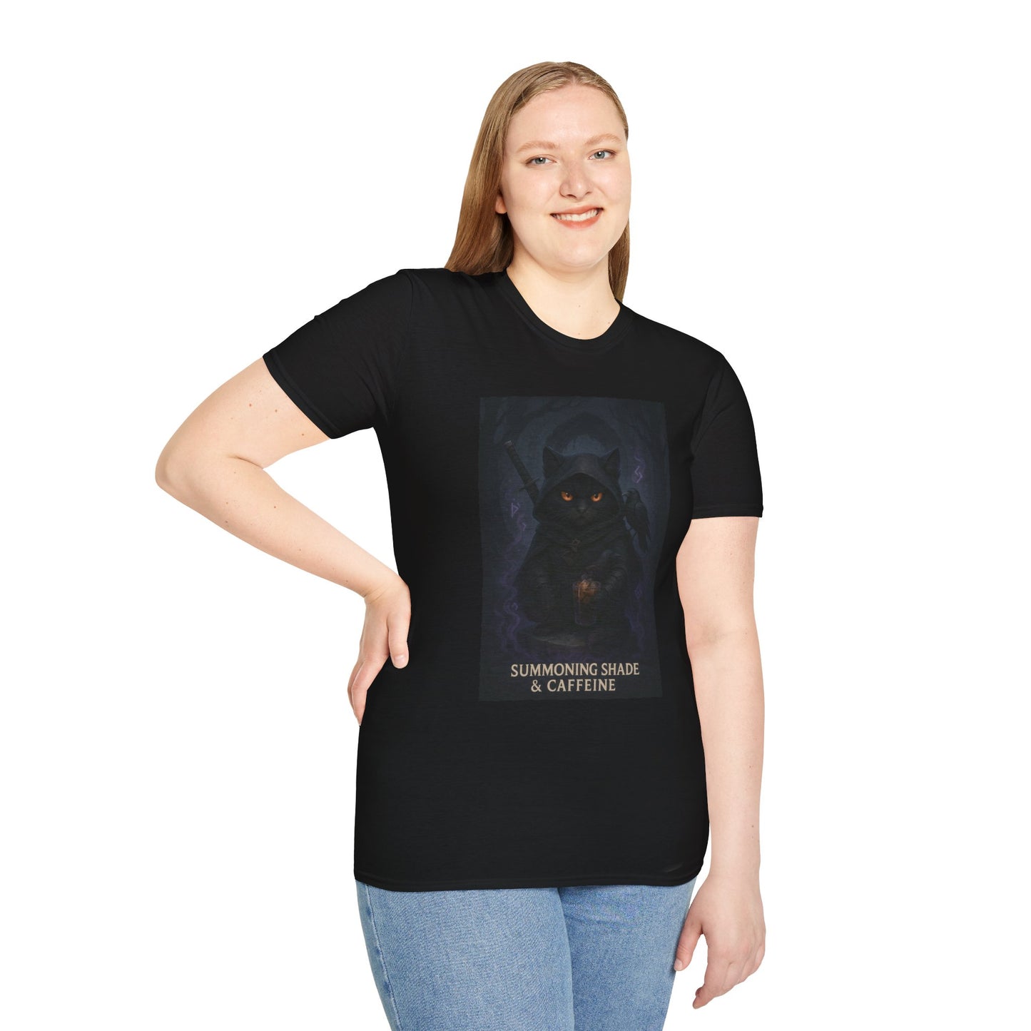 Summoning shade and caffeine – Lovely’s Mood Goth   Unisex Softstyle T-Shirt