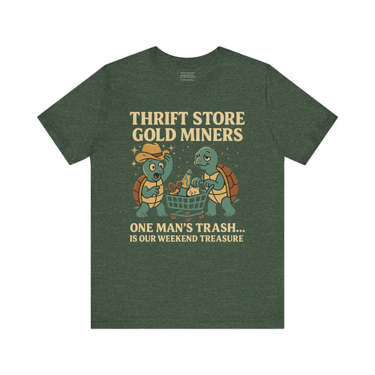 🛒 Thrift Store Gold Miners — Weekend Warriors: Second Hand Legends Unisex Jersey Short Sleeve Tee