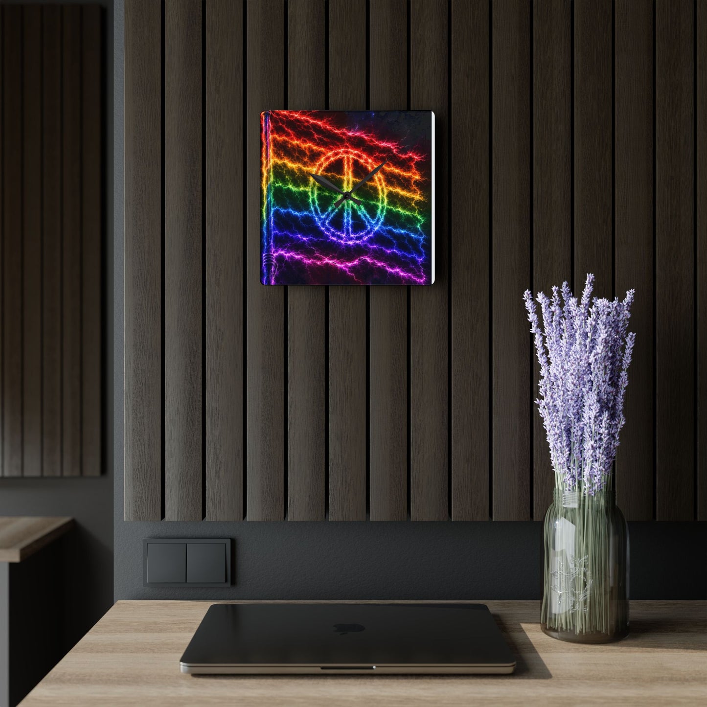 Electric Pride Peace Wall Clock – Rainbow Lightning Acrylic Clock (Round & Square)