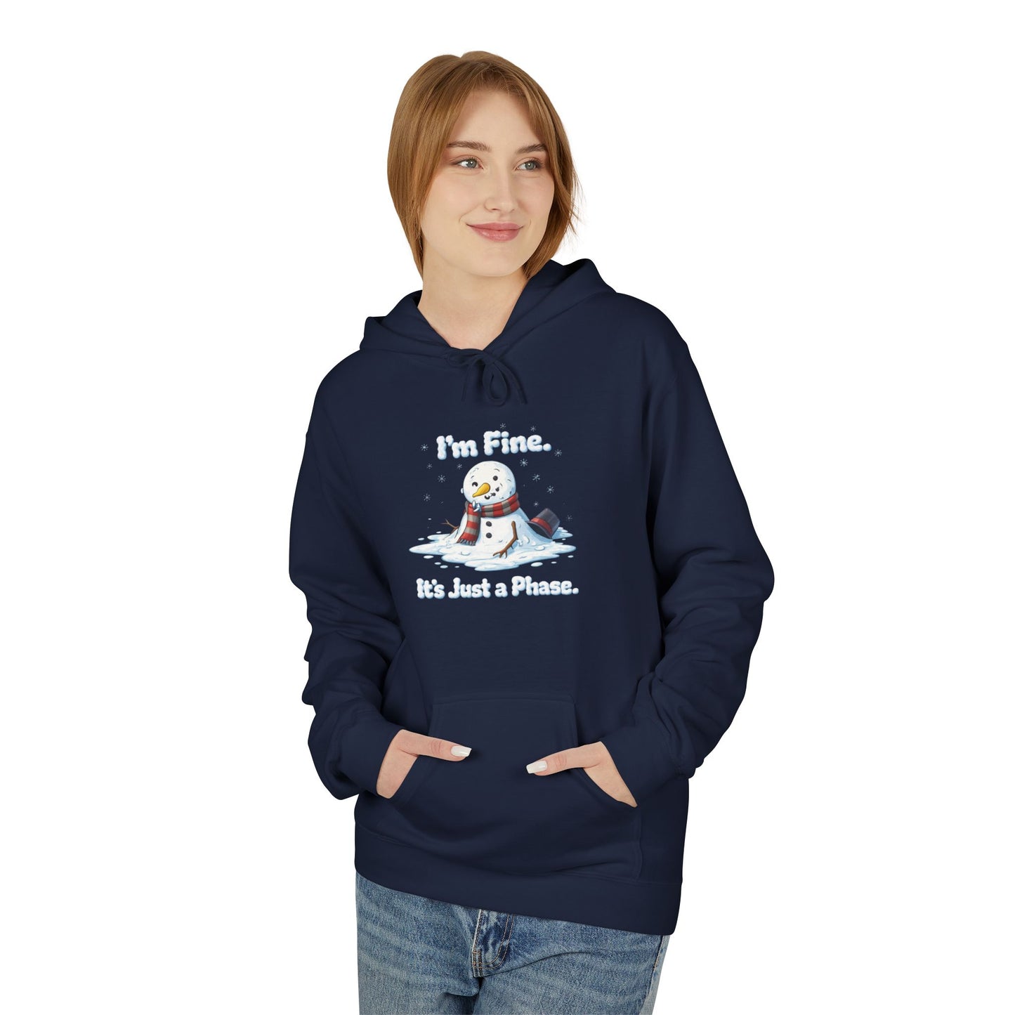 “I’m Fine. It’s Just a Phase.” Snowman Holiday Unisex Midweight Softstyle Fleece Hoodie