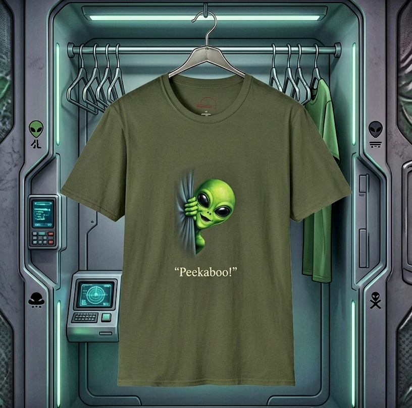 Peekaboo! – Curious Alien Surprise Tee Unisex Softstyle T-Shirt
