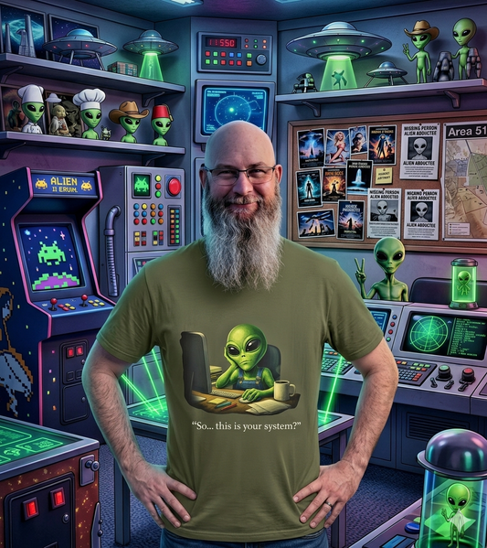 “So… This Is Your System?” – Alien Office Reality Unisex Softstyle T-Shirt