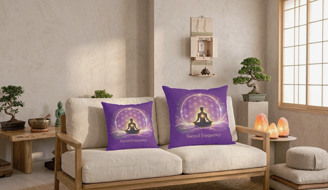 Sacred Frequency Faux Suede Square Pillow -The Light Within Home Collection