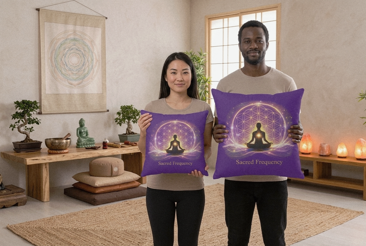Sacred Frequency Faux Suede Square Pillow -The Light Within Home Collection