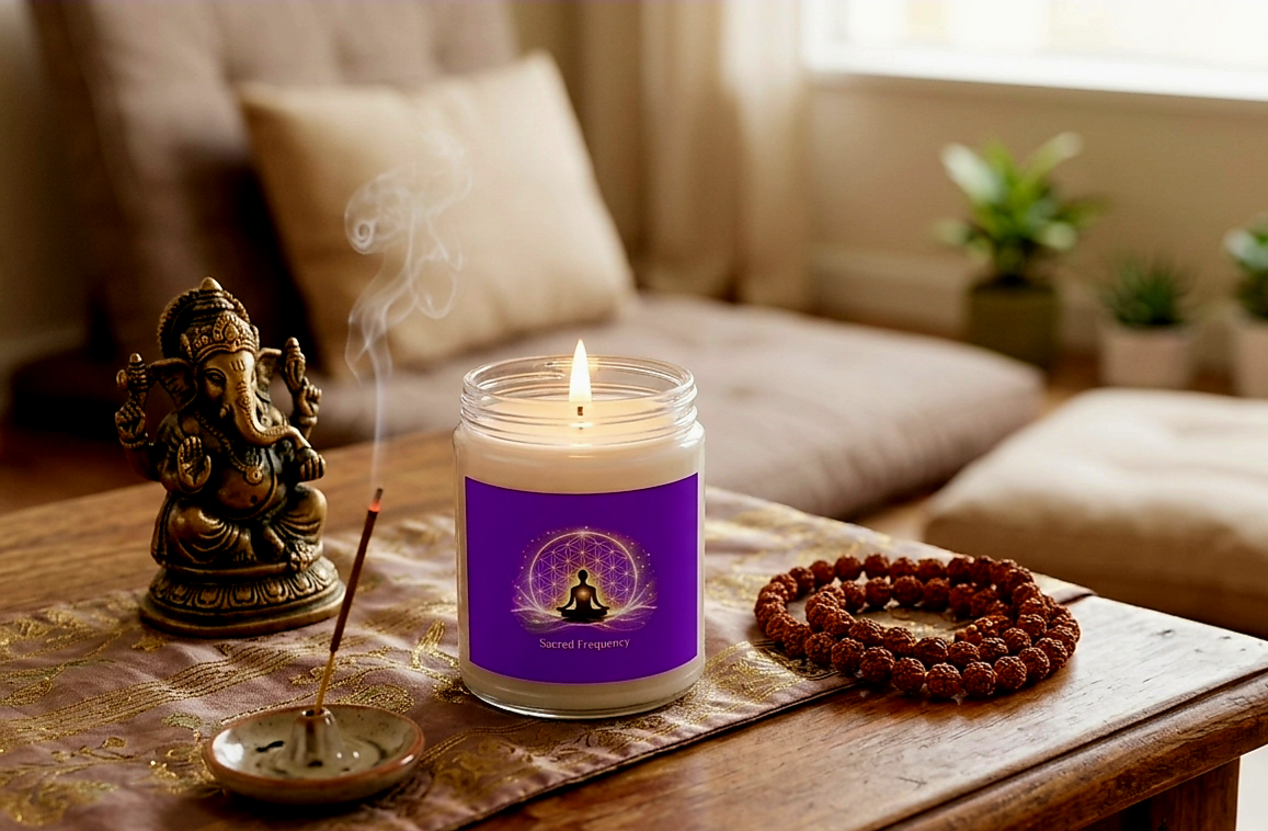 Sacred Frequency Candle – The Light Within Home Collection Scented Soy Candles with White Lid, 9oz
