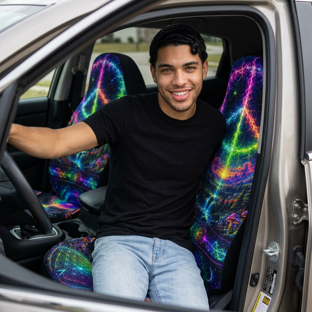 Electric Peace Portal Seat Covers – Psychedelic Lightning Edition