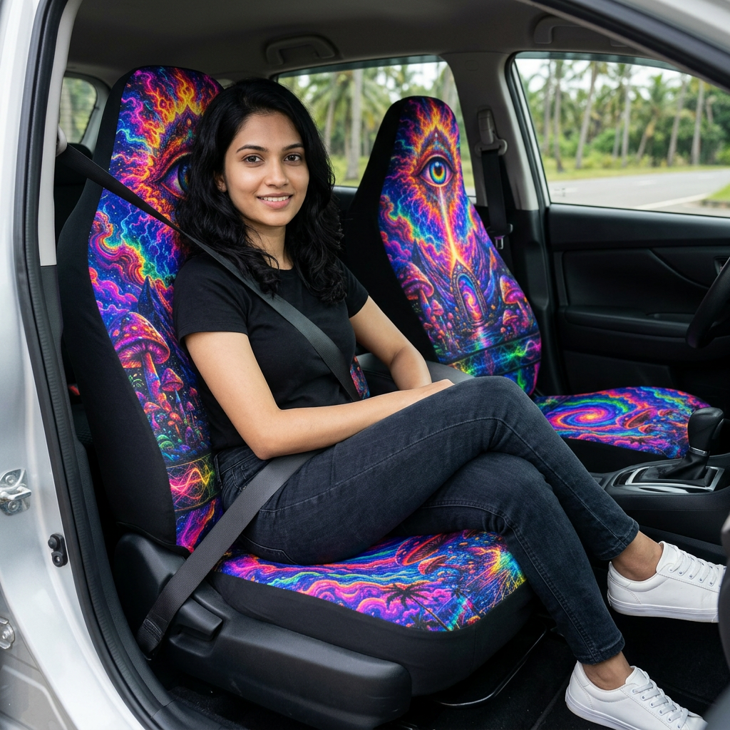 Cosmic Eye Portal Seat Covers – Neon Psychedelic Edition