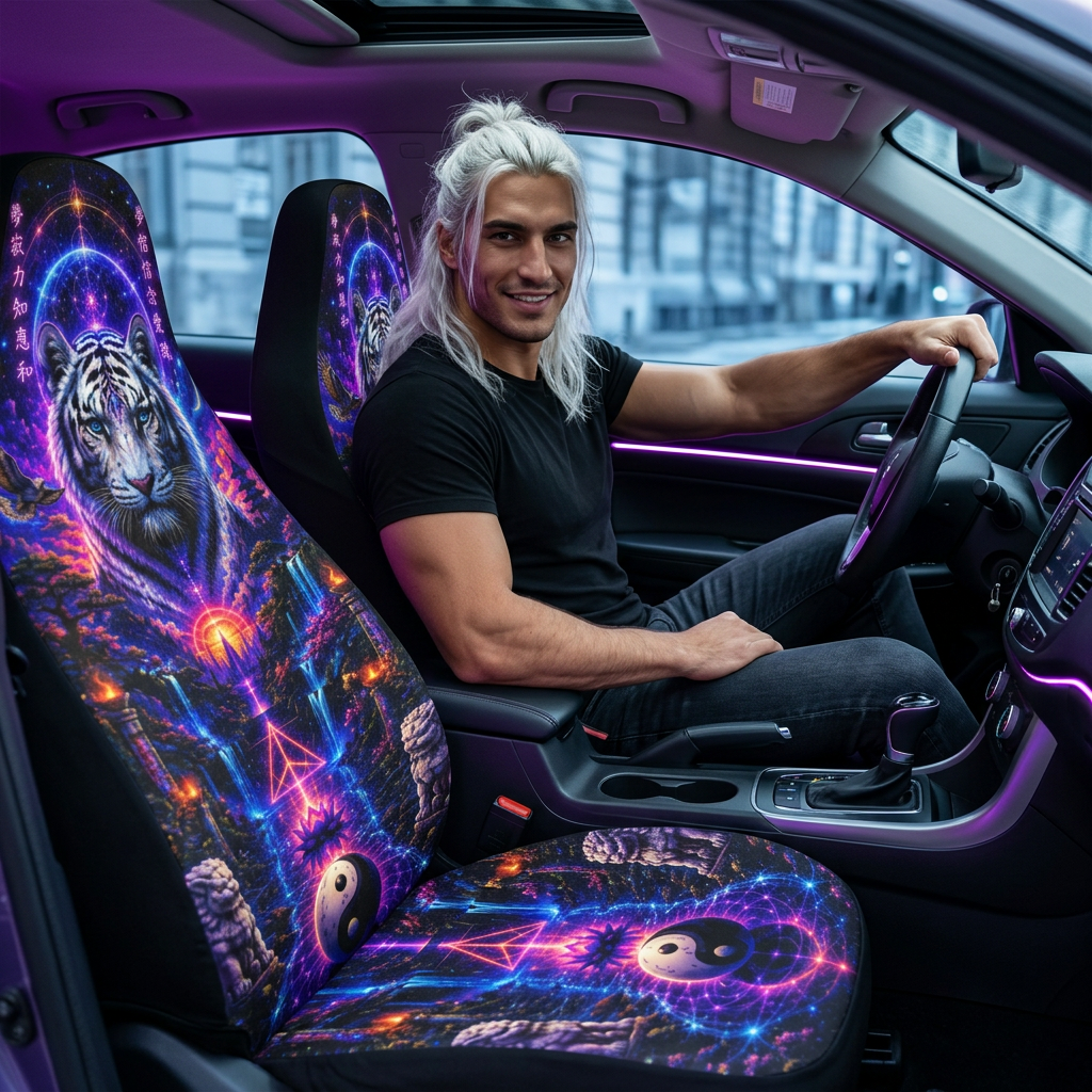White Tiger Guardian Seat Covers – Celestial Yin Yang Edition