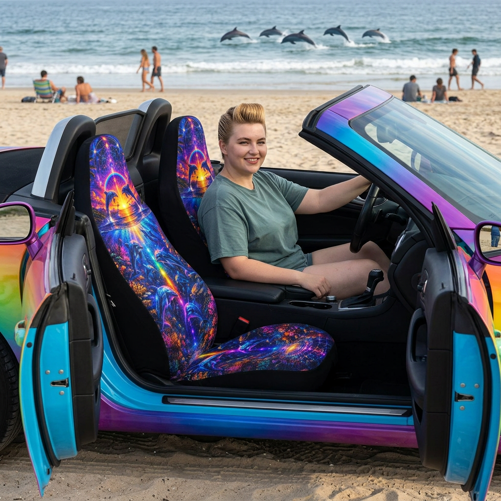 Celestial Dolphin Dream Seat Covers – Psychedelic Summer Edition