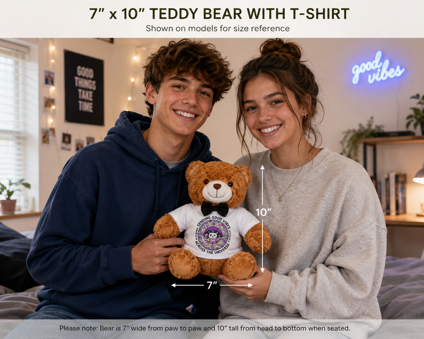 Good Vibes Across the Universe – Plush Teddy Bear with T-Shirt