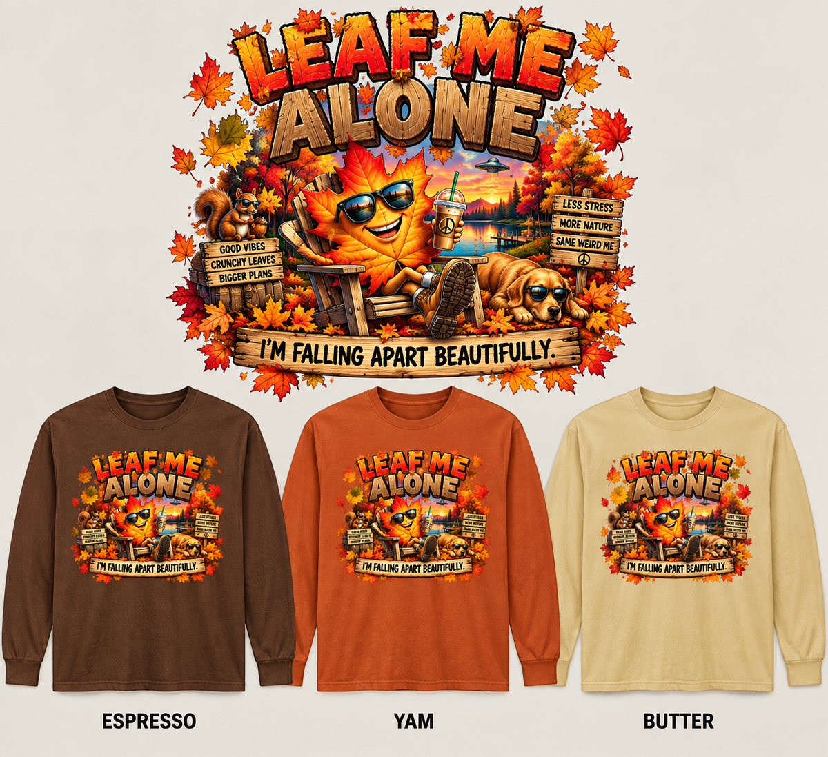 🍁 LEAF ME ALONE — Funny Fall Graphic Unisex Long Sleeve T-Shirt