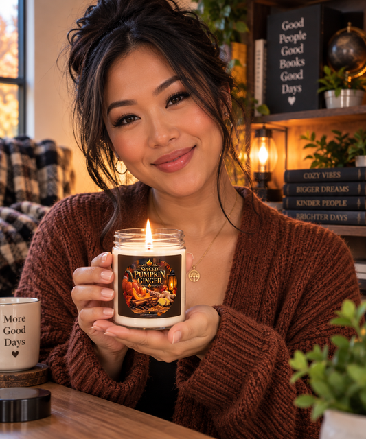 🍂 SPICED PUMPKIN GINGER –  The Light Within Home Collection Scented Soy Candles with White Lid, 9oz