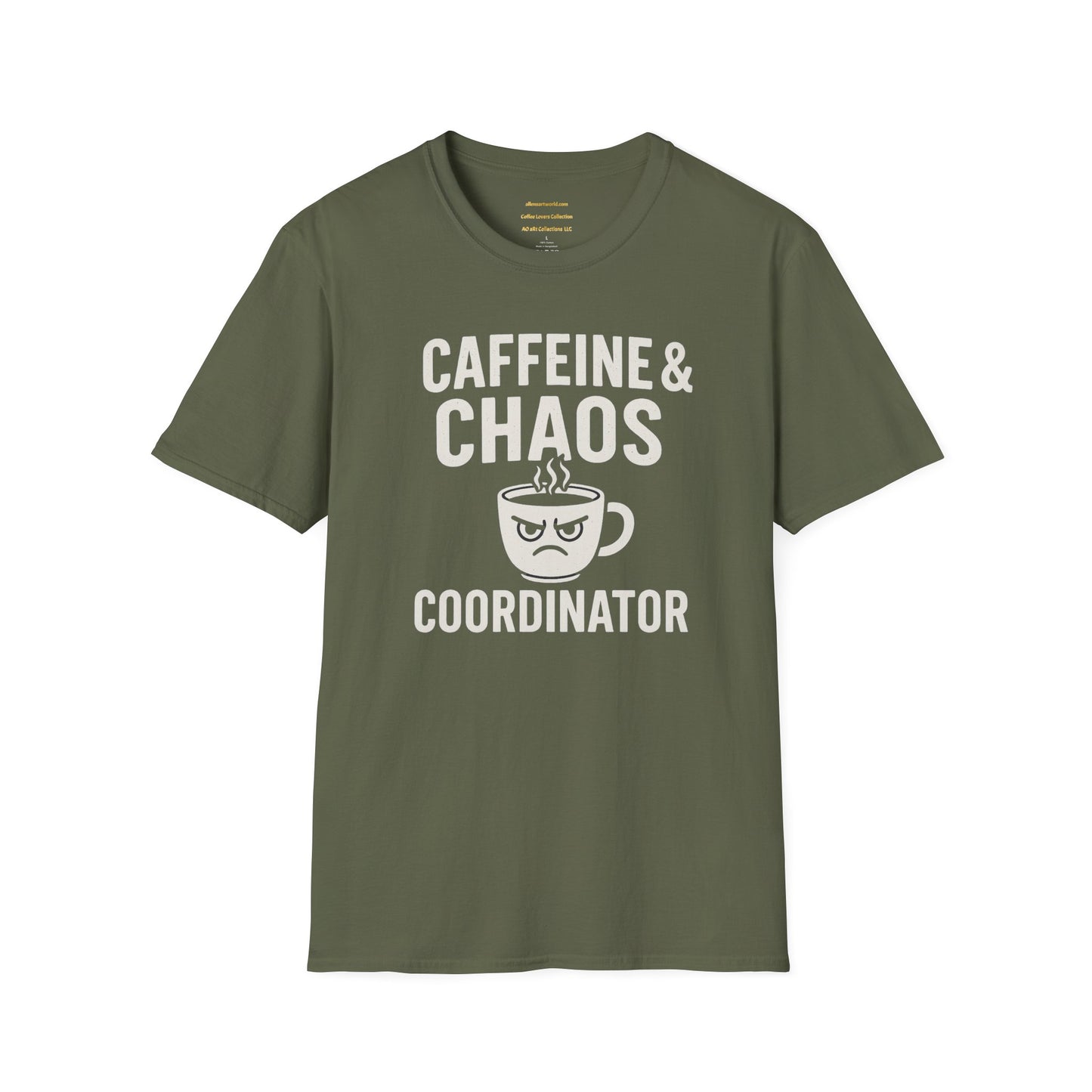 Caffeine & Chaos Coordinator  Unisex Softstyle T-Shirt