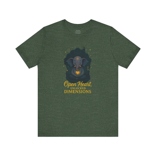 Open Heart, Unlocked Dimensions — The Elephant Sage   Unisex Jersey Short Sleeve Tee