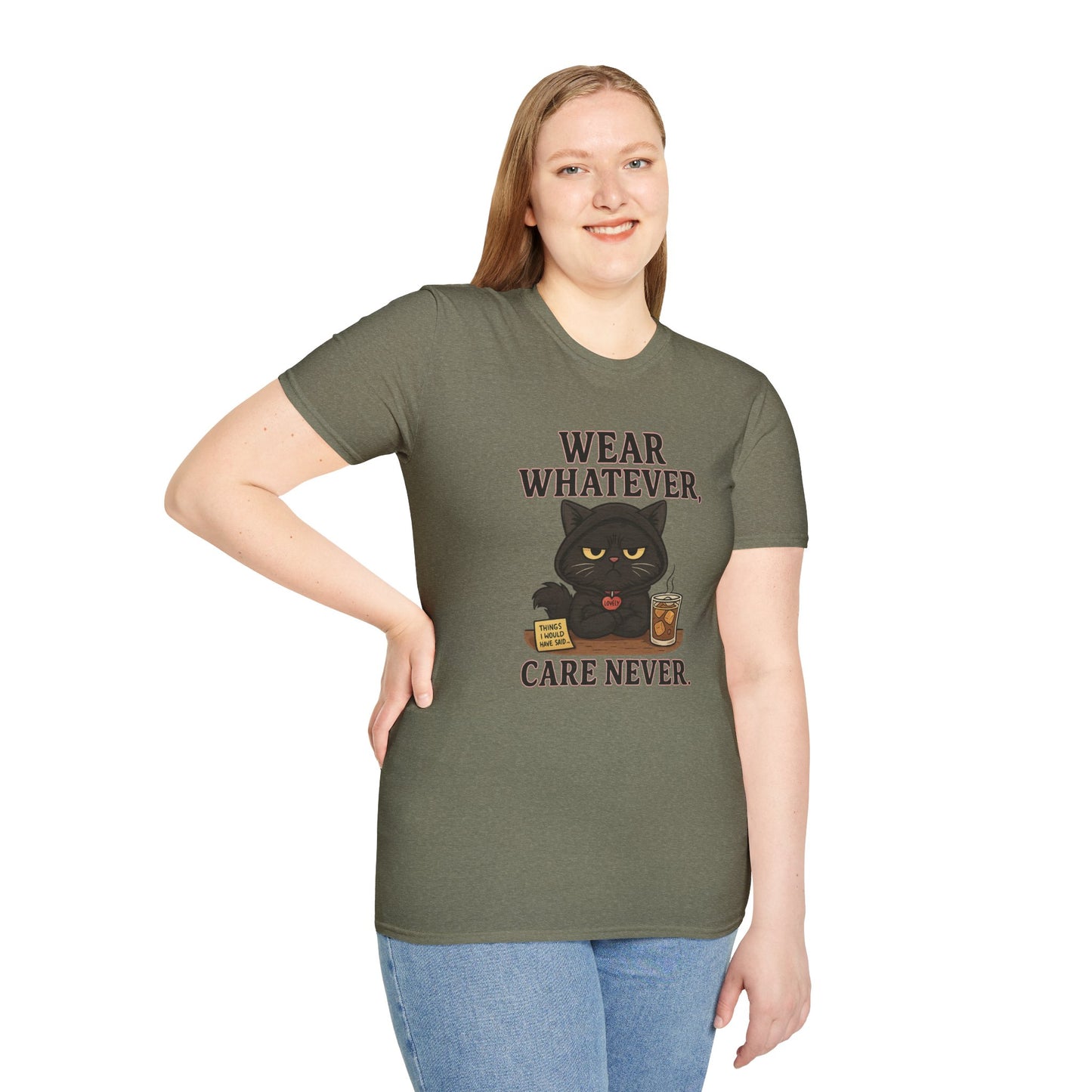 Wear Whatever, Care Never – Lovely’s Mood   Unisex Softstyle T-Shirt