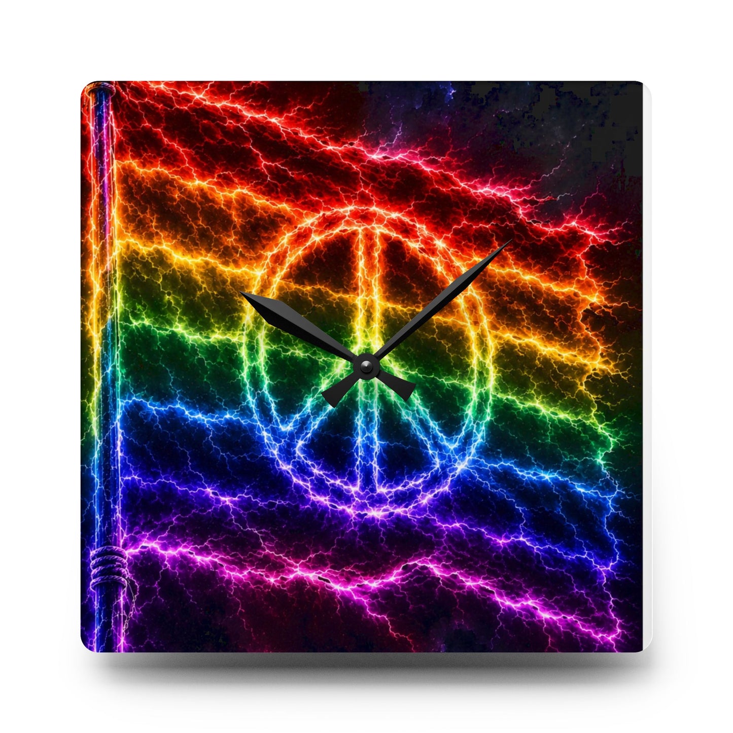 Electric Pride Peace Wall Clock – Rainbow Lightning Acrylic Clock (Round & Square)