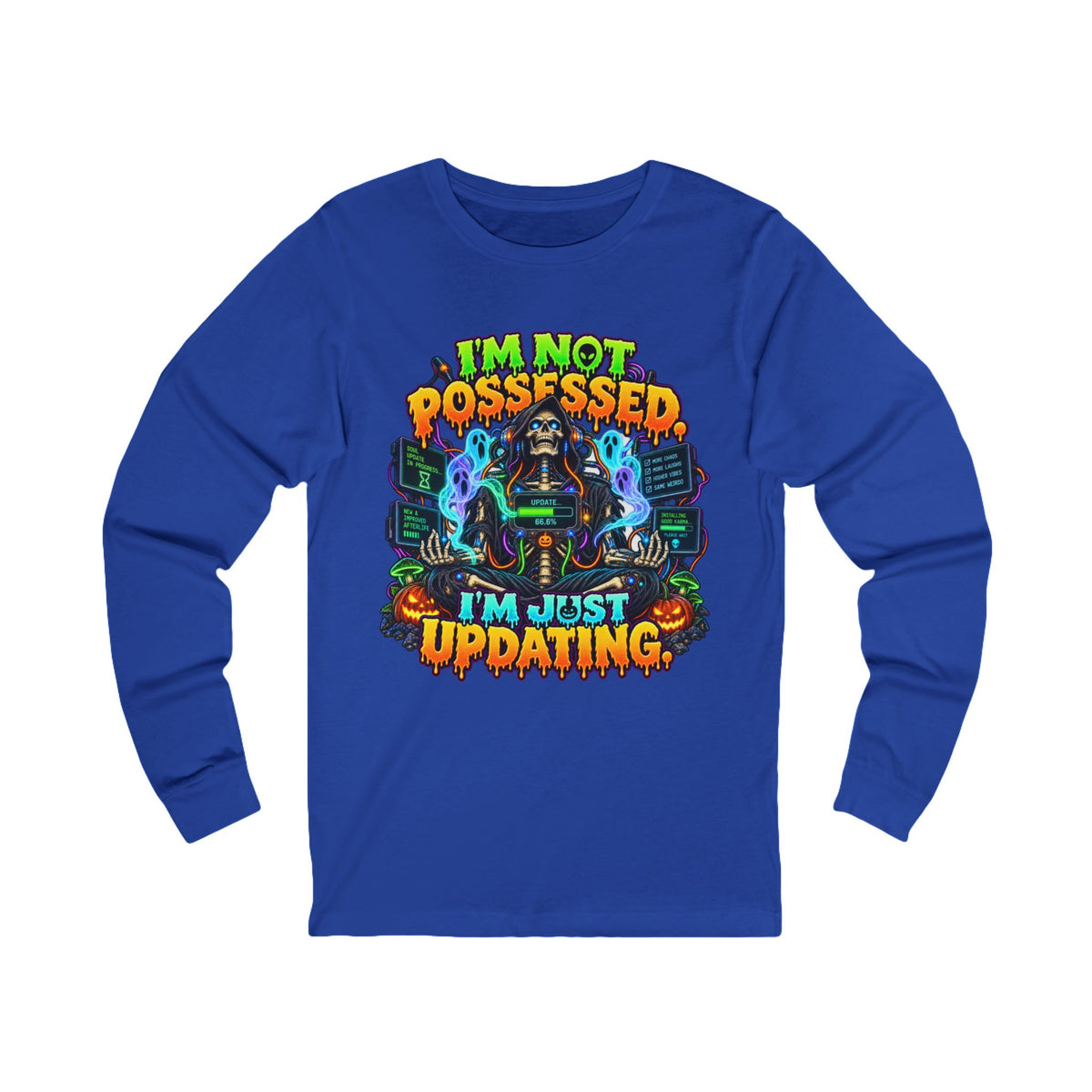 💀⚡ I’M NOT POSSESSED. I’M JUST UPDATING. — GOTHIC HALLOWEEN Unisex Jersey Long Sleeve Tee