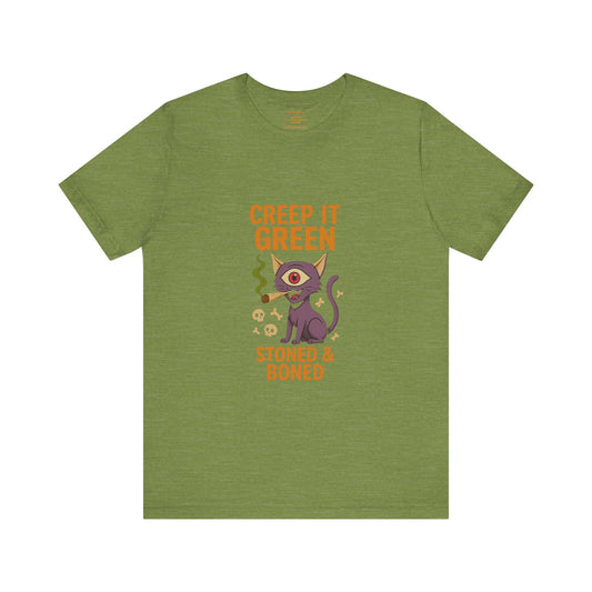 🐾🌿Creep It Green: Stoned & Boned Kitty  Unisex Jersey Short Sleeve Tee