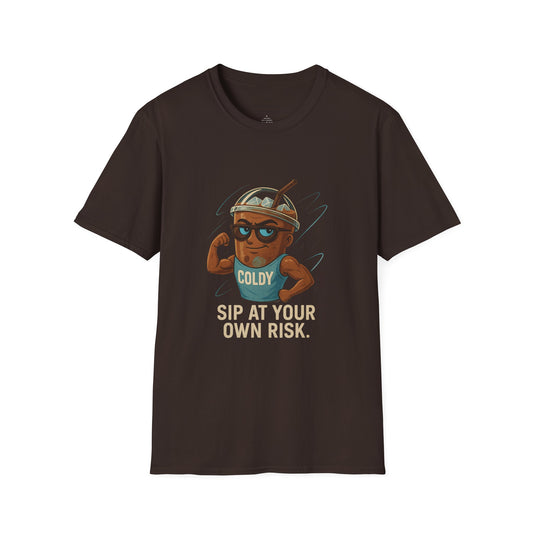 Iced Coffee Character: Coldy – “Sip at Your Own Risk”   Unisex Softstyle T-Shirt