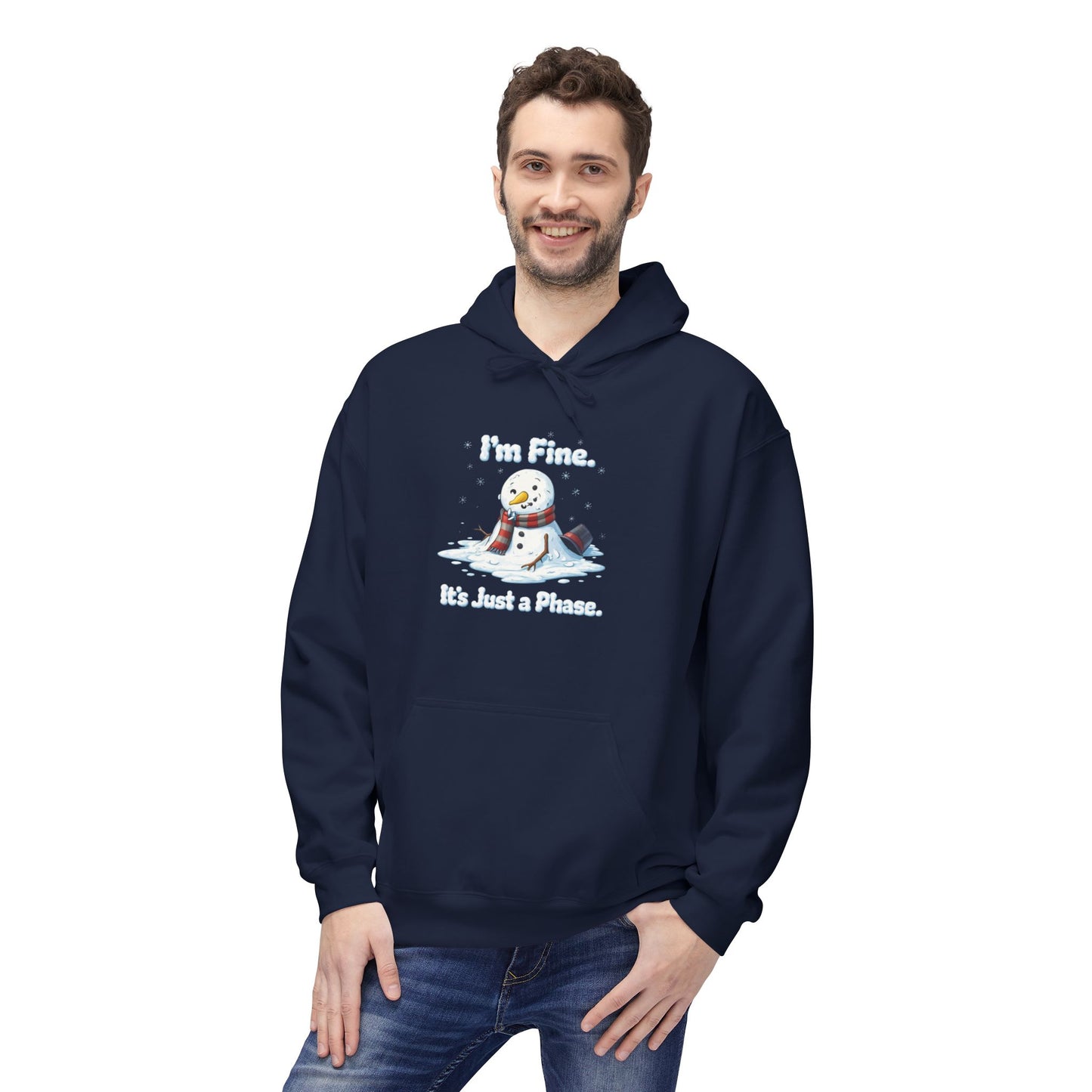 “I’m Fine. It’s Just a Phase.” Snowman Holiday Unisex Midweight Softstyle Fleece Hoodie