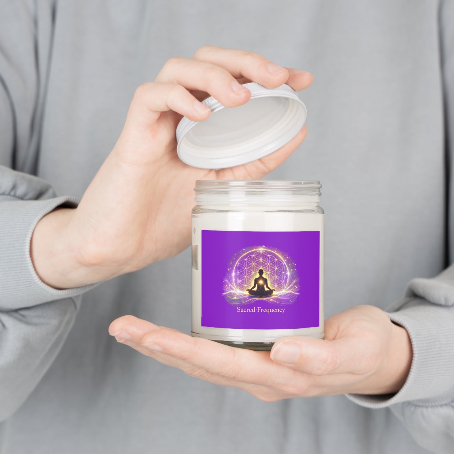 Sacred Frequency Candle – The Light Within Home Collection Scented Soy Candles with White Lid, 9oz