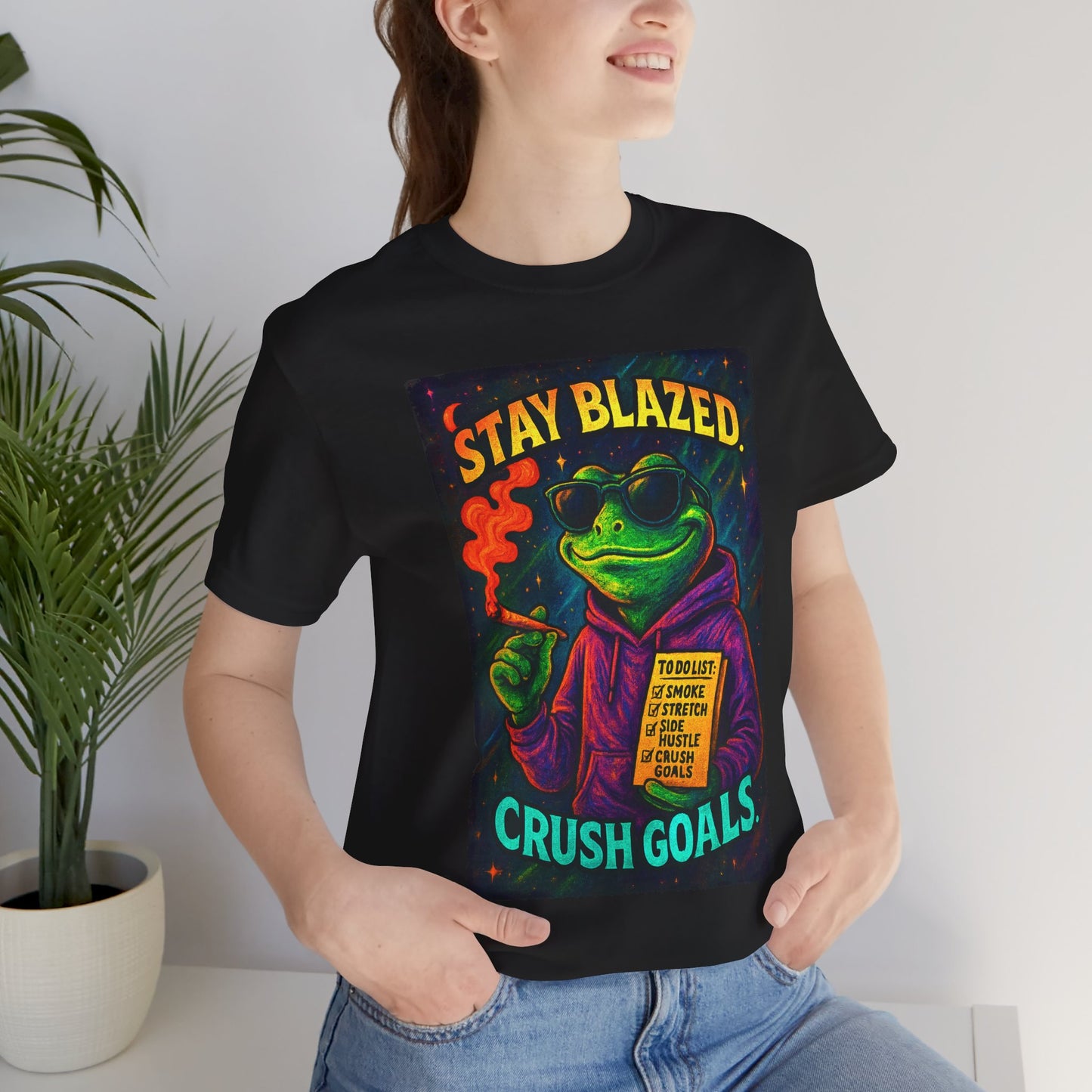 ⏰4️⃣2️⃣0️⃣🌿😂 Stay Blazed. Crush Goals. Design 2  Unisex Jersey Short Sleeve Tee