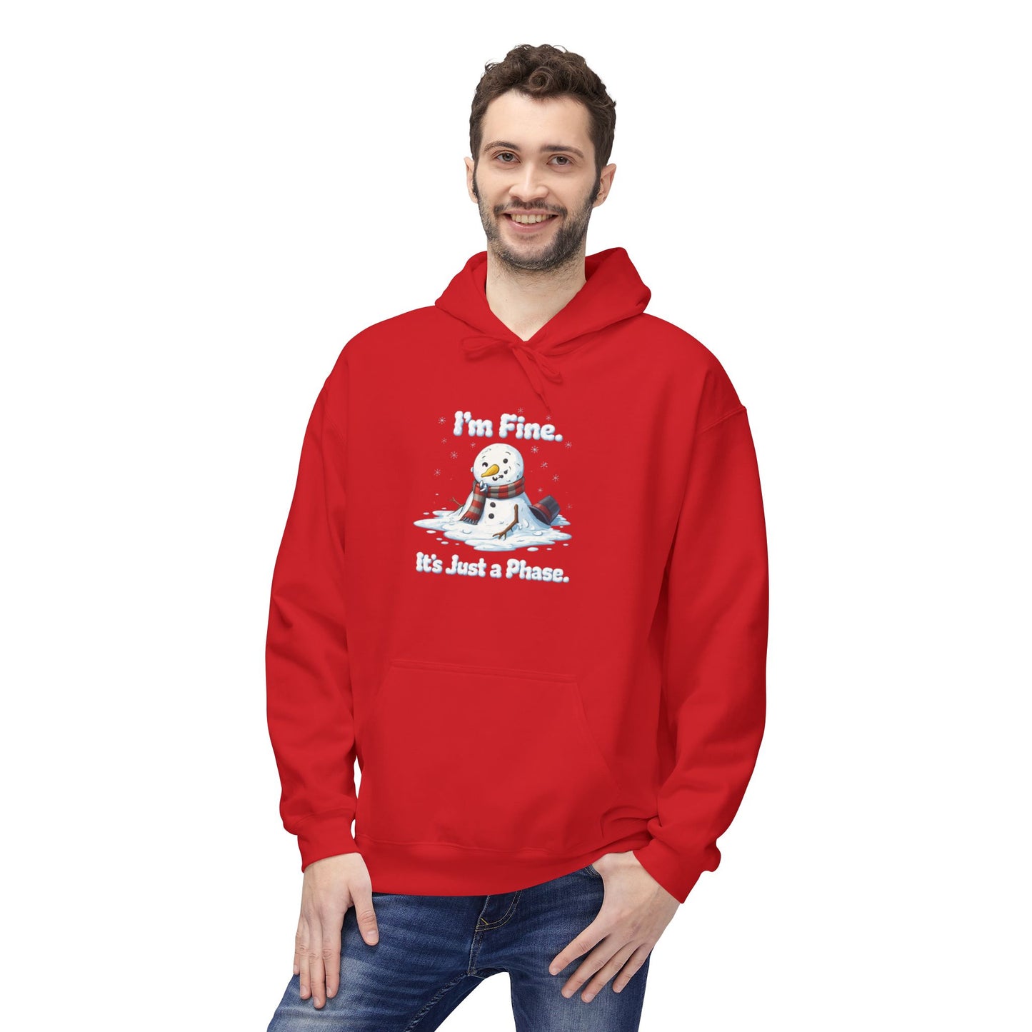 “I’m Fine. It’s Just a Phase.” Snowman Holiday Unisex Midweight Softstyle Fleece Hoodie