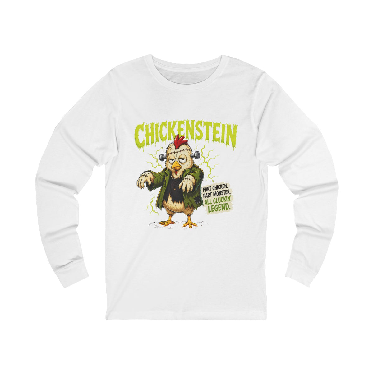 🐔⚡🎃 MEET CHICKEN STEIN.  Unisex Jersey Long Sleeve Tee