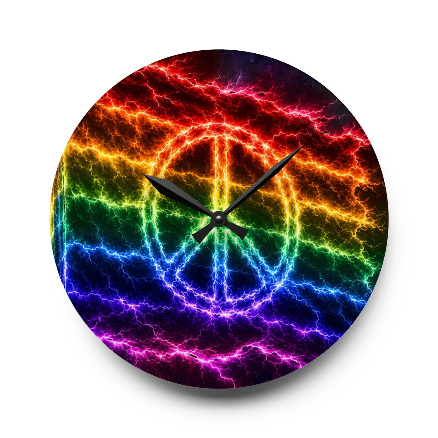 Electric Pride Peace Wall Clock – Rainbow Lightning Acrylic Clock (Round & Square)