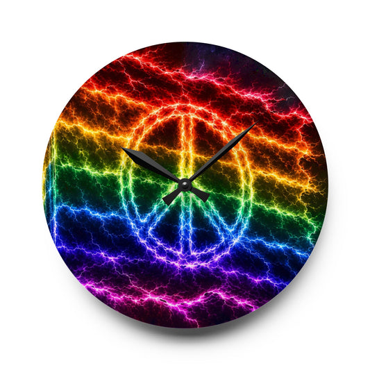 Electric Pride Peace Wall Clock – Rainbow Lightning Acrylic Clock (Round & Square)
