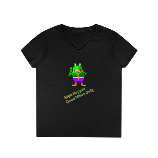 V-Neck T-Shirt - Croaky-McAttitude High Hoppin Good Vibes Only