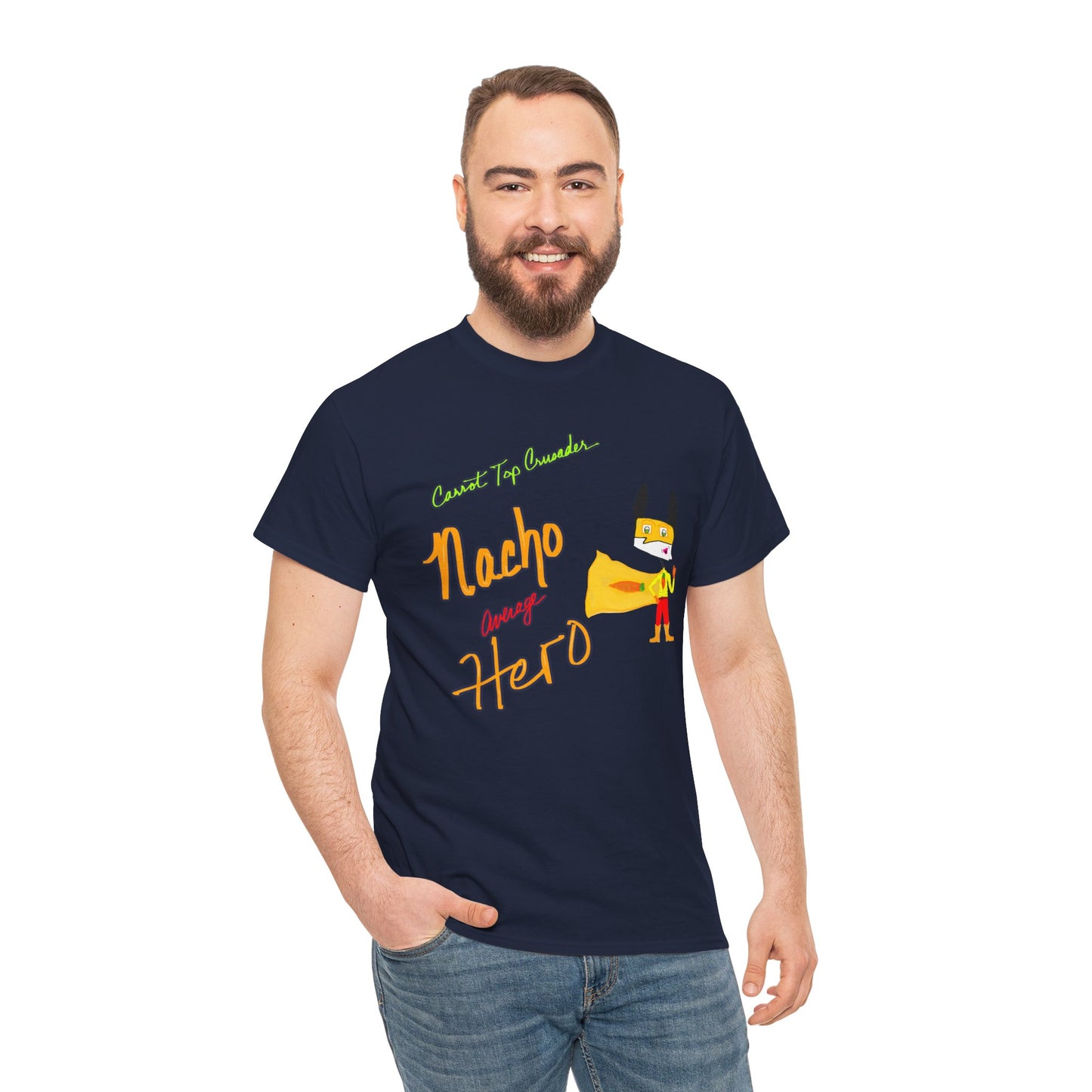 Nacho average hero. Carrot Top Crusader. Unisex Heavy Cotton Tee, Graphic Tee, Funny T-shirt, Peace and Love Shirt, 420 Frinzz.zz
