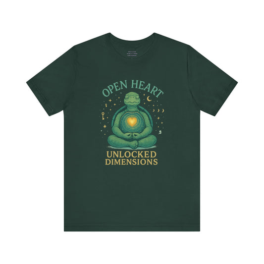Open Heart, Unlocked Dimensions — Turtle of Timeless Light    Unisex Jersey Short Sleeve Tee